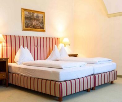 Behagliches Doppelzimmer im Hotel Kartause Gaming mit Gewölbedecke – Unterkunft im Mostviertel